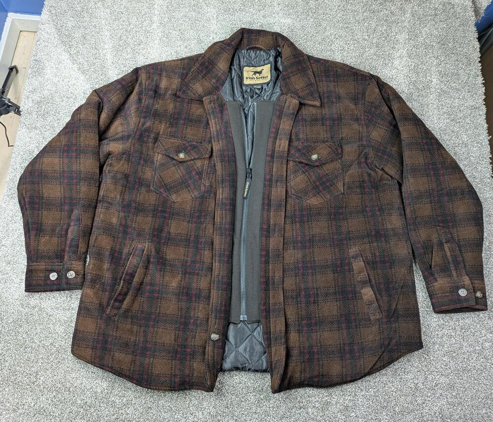Irish Setter Jacket Mens 2XL Brown Plaid Quilted Lined Shirt Coat Red Wing